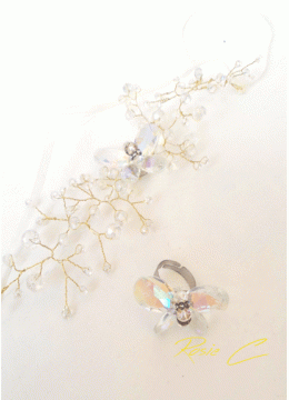 Дизайнерски комплект гривна и пръстен серия Crystal Butterfly Gold